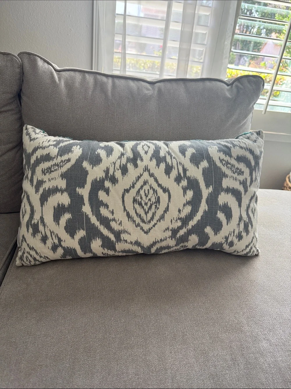 Teal and Cream Decorative Lumbar Pillow - Accent Cushion